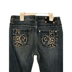 Miss Me Dark Blue Jeans Fleur De Lis Bling Pockets JP5033 Boot Cut Women's 29